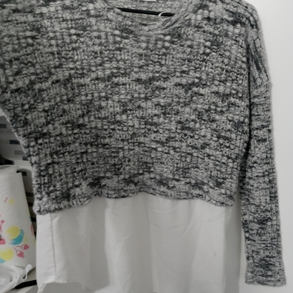 Zara long sleeve Cable Loose Knit Cropped Sweater/Sheer Tunic Blouse Combo - Picture 5 of 7